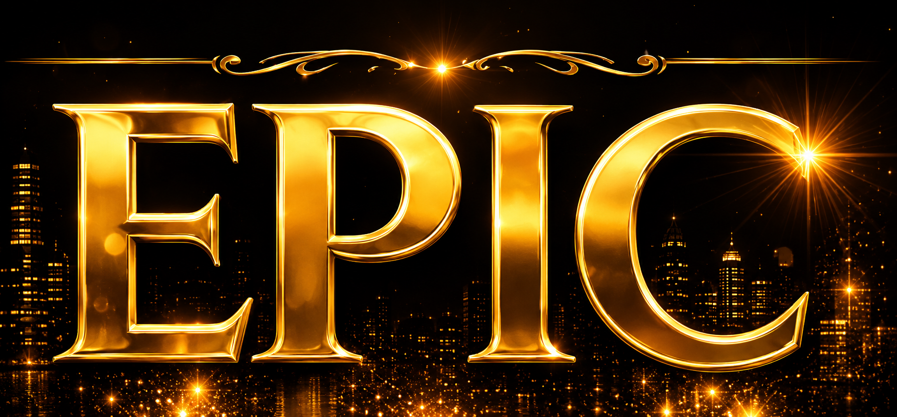 EPIC logo over a gold nighttime skyline